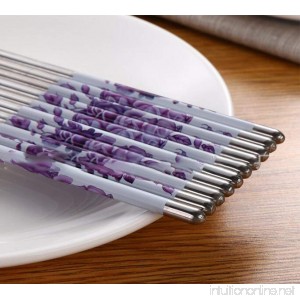 Chinese Classic Style 23cm/9in Non-slip Stainless Steel Chopsticks 5 Pairs (Purple rose) - B076CCK81X